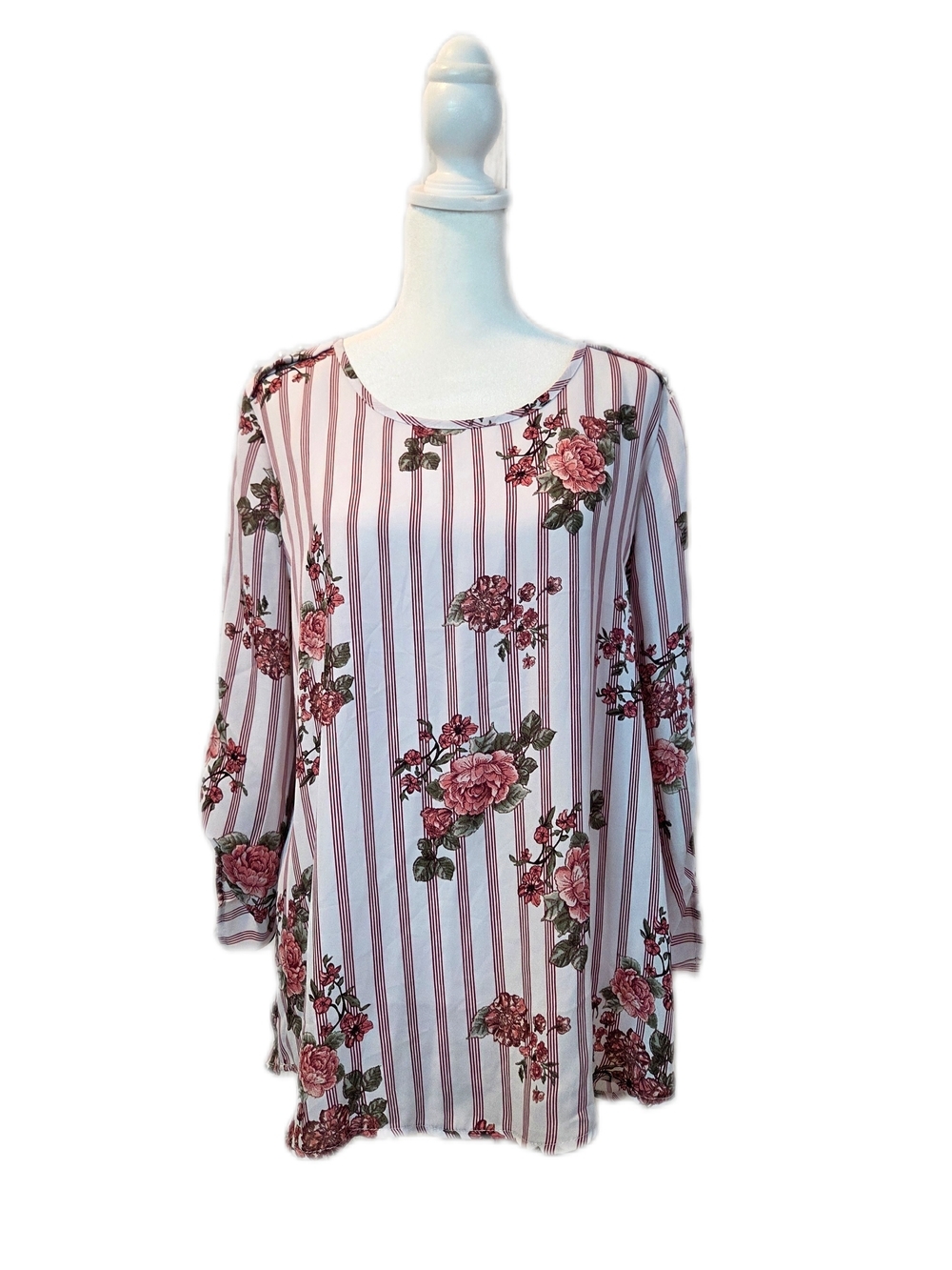 NWOT Wishful Park Pink Striped Floral Tunic Top Large